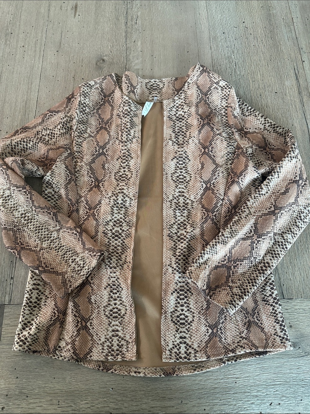 L Love Open Front Snake Print Jacket